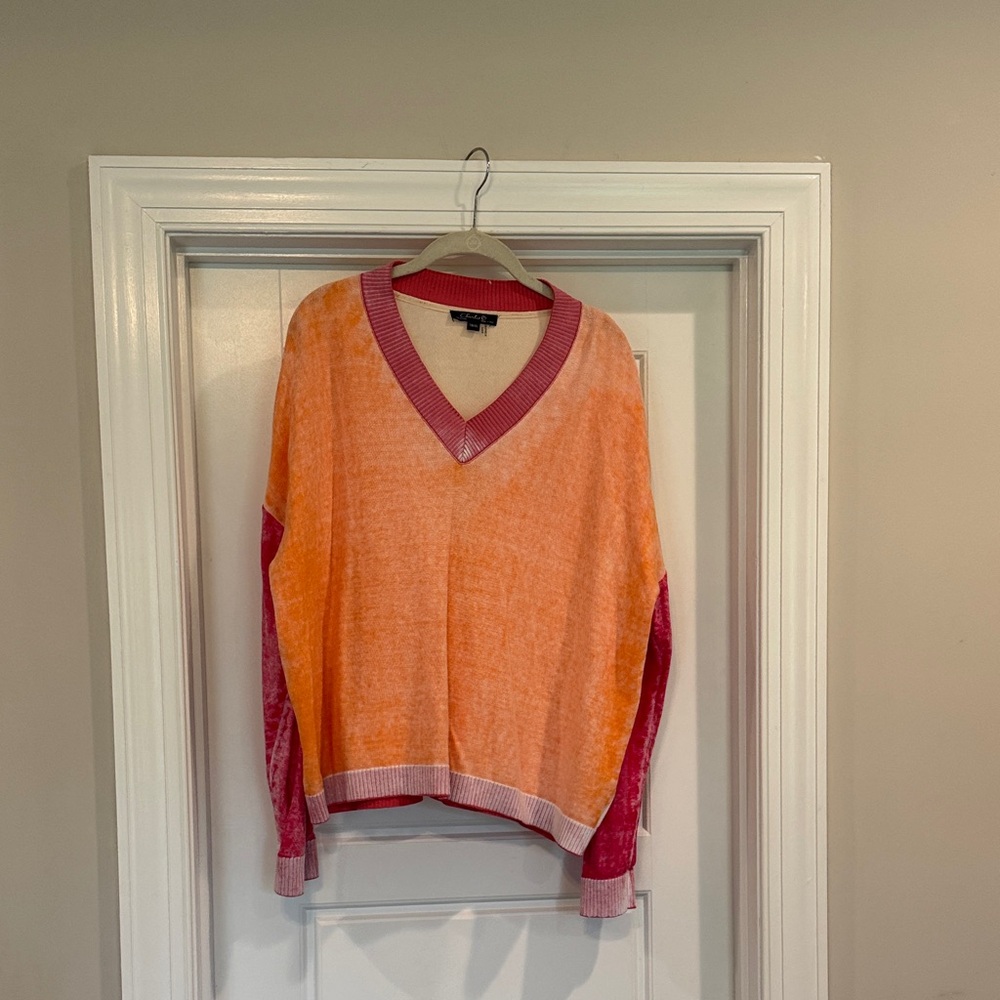 CHARLIE B Orange and Pink V-Neck Sweater
